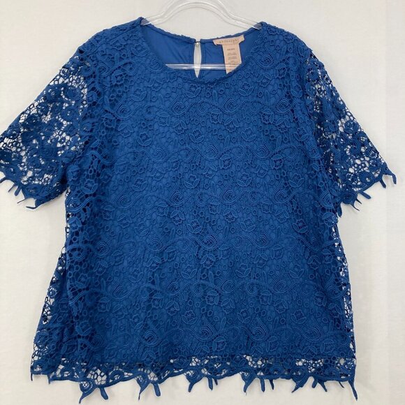 Philosophy Tops - Philosophy sz XXL Blue Crew Neck Lace Layered Stretch Short Sleeve Top Romantic